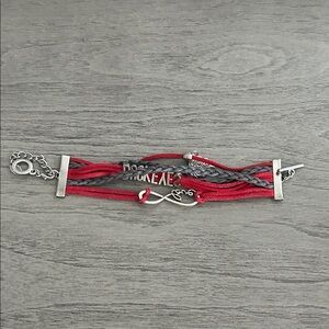 Red and Gray Multi-Strand Infinity Charm Bracelet